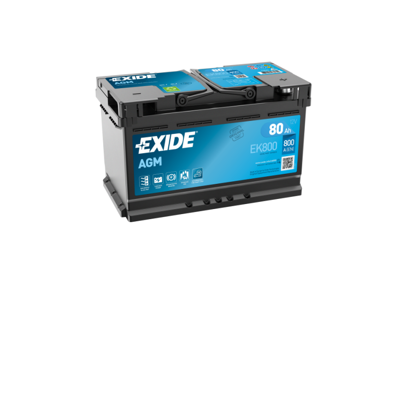 EK800 (115AGM) EXIDE EK800 Start-Stop Batería de arranque 12V 80Ah 800A B13 Batería  AGM