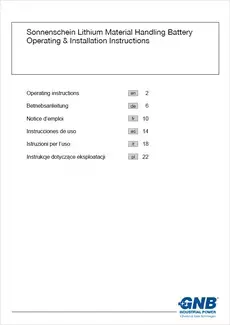 Sonnenschein Lithium Material Handling Battery Operating & Installation Instructions